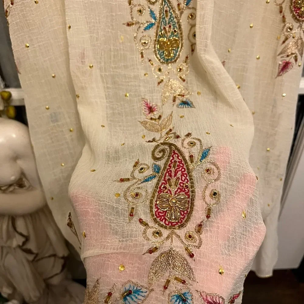 Embroidered Cream Dress with Paisley Design